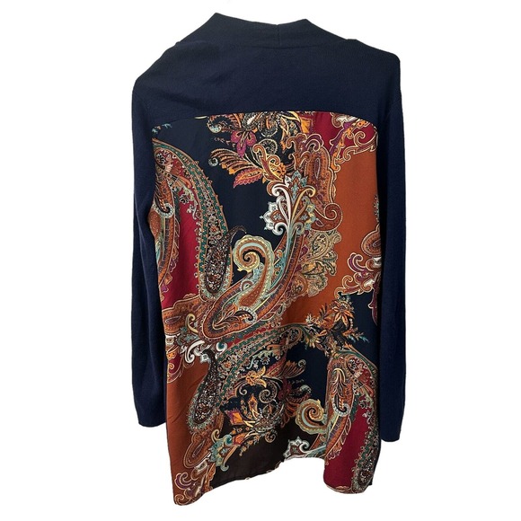 Chico's Navy Open Front Cardigan with Paisley Lining - Picture 1 of 12